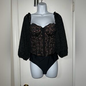 Cami NYC The Janelle off the shoulder bodysuit black lace size large